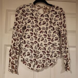 H&M White iguana print long sleeve blouse Size 2